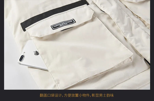 KTX-505363 Mens Winter Jacket Coat Oversized Thick Warm Outdoor Casual Solid Down Jackets for Men Simple Trendy Fur Collar Men's Coats