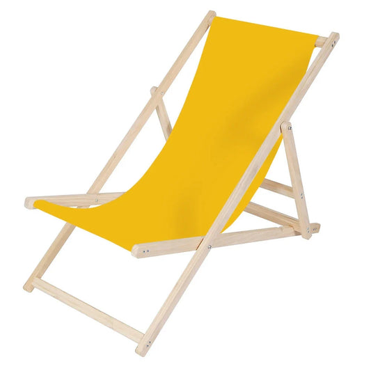 KTX-486739 Folding Wooden Beach Lounger Chair - Portable Beech Outdoor Garden Sun Lounger