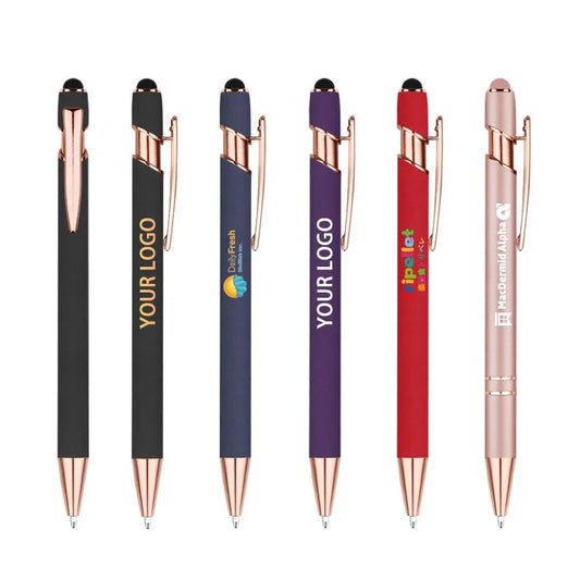 KTX-848595 Rose Gold Custom Logo Soft Touch Screen Pen with Rubber Grip for Mobile Devices