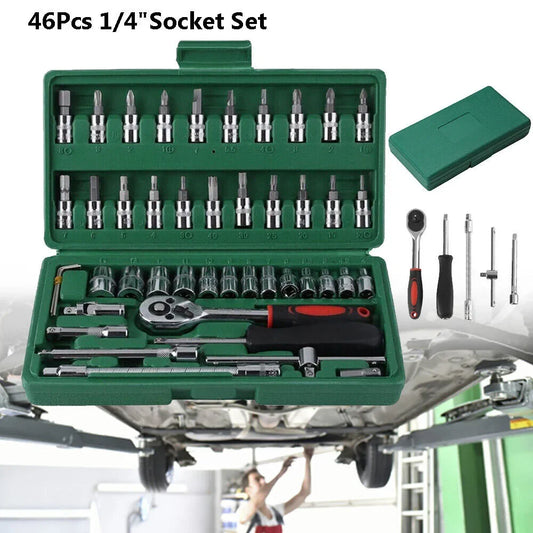 KTX-198739 46-Piece 1/4 Inch Drive Metric Socket and Ratchet Wrench Tool Set for Automotive and Household Repairs