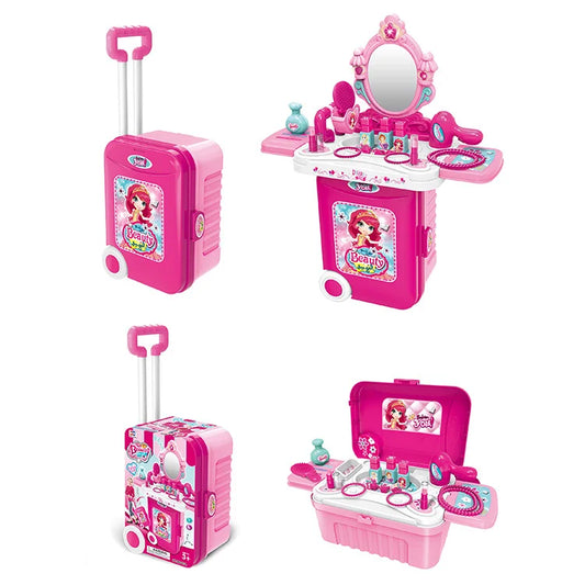 KTX-652307 3-in-1 Kitchen and Medical Tool Set for Pretend Play with Makeup and Utensils in Suitcase