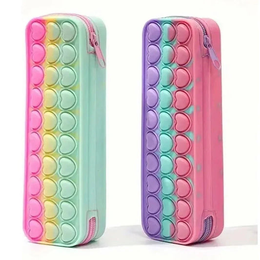 KTX-613459 Silicone Heart Pop Fidget Pencil Case - Vibrant and Durable Pencil Pouch