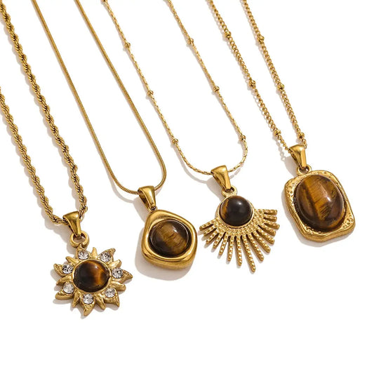 KTX-773267 New Luxury Women's Tiger Eye Pendant Necklace Titanium Steel Woolen Chain Autumn Winter Niche Accessories