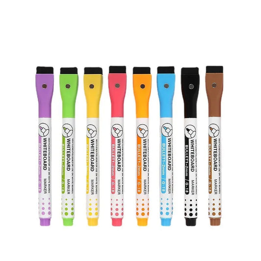 KTX-525523 Magnetic Whiteboard Markers with Eraser - 8 Durable Water-Based Dry Erase Pens for Office and School