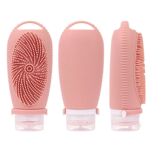 KTX-079315 Portable 100ML Reusable Silicone Travel Shampoo and Lotion Bottle with Cleaning Brushes