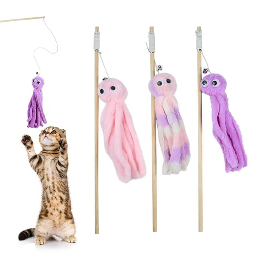 KTX-948435 Interactive Cat Teaser Wand Toy with Plush and Ribbon, 40cm