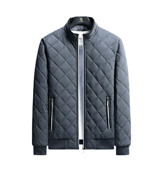 KTX-177683 Men's Casual Winter Cotton Jacket With Thick Velvet Stand-Up Collar Zipper Closure Warm Autumn Coat-Canvas Fabric