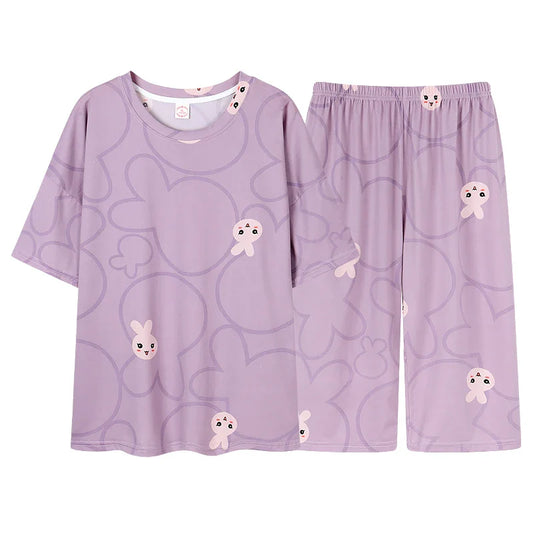 KTX-542739 Short Sleeve Seven-point Pants Women's Sleepwear Summer Pajamas for Women Set Lovely Style Casual Night Wear