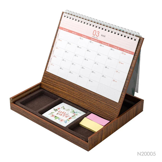 KTX-360531 Eco-Friendly Custom Notepad with Sticky Notes and Wooden Desk Calendar
