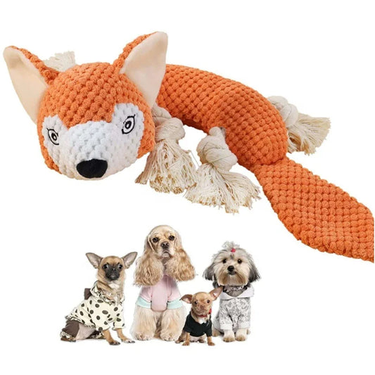 KTX-389075 Durable Interactive Plush Dog Toy with Squeaker – Cute Fox Design for Chewing and Anxiety Relief