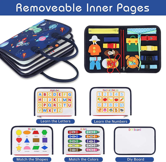 KTX-394451 Montessori Toddler Busy Board for Ages 1-4, Educational Sensory Toy for Fine Motor Skills and Travel