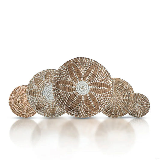 KTX-517907 Rattan Wall Hanging Decor for Living Room - Eco-Friendly Vintage Turkish Style Green Wall Basket