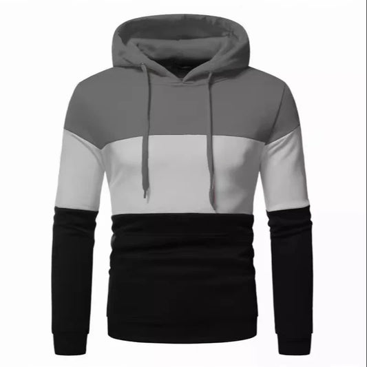 KTX-358483 Men's Custom Sweatshirt Autumn and Winter 3 Color Splicing Pullover Hooded Casual Sweatshirt Set