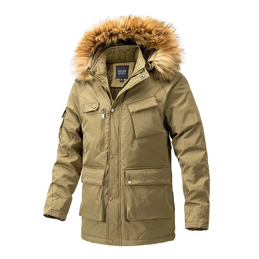 KTX-553939 Men's Winter Jacket With Hood Collar Thickened Warm Cotton Long Sporty Jackets With Zipper Closure Men's Coats