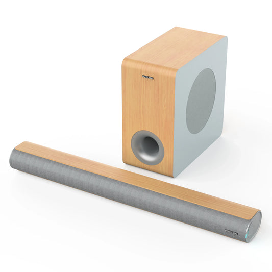 KTX-270995 2.1 Channel Wall Mount Soundbar with Wireless Subwoofer and Wooden Speaker Design