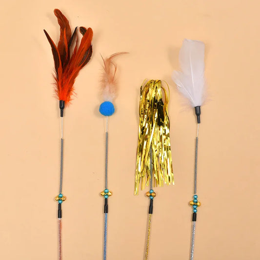 KTX-555219 Interactive 64CM Cat Wand with Premium Spring and Feather Tease, Perfect for Engaging Playtime