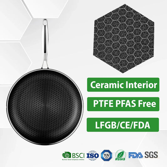 KTX-080851 13-Piece Stainless Steel Hybrid Cookware Set with Lids, 3-Ply Non-Stick Honeycomb Design