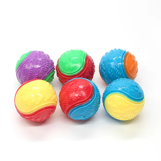KTX-126931 Interactive 6.5 cm TPR Dog Chew Toy with Squeaker - Strong Splice Contrast Colour Ball