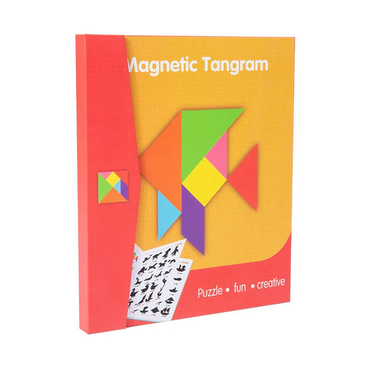 KTX-417171 Montessori Magnetic Tangram Puzzle - 3D Wooden Shape Building Blocks for Kids Learning