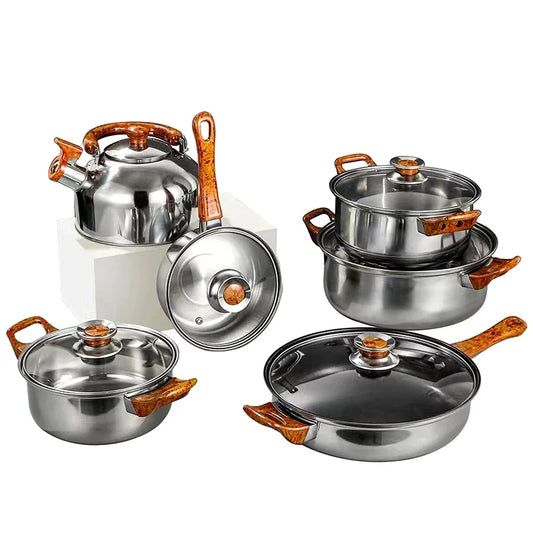 KTX-179155 Classic 12-Piece Multifunctional Aluminium Non-Stick Cookware Set with Clear Glass Lid