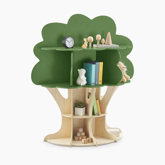 KTX-221395 Wooden Tree Bookshelf for Kids - Corner Ladder Display Stand for Books and Toys