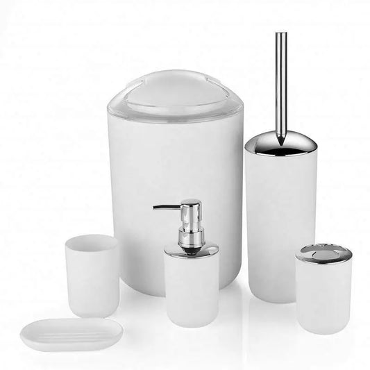 KTX-235347 Modern Black, White, Gray, and Brown Bathroom Accessories Set - 6 Pieces