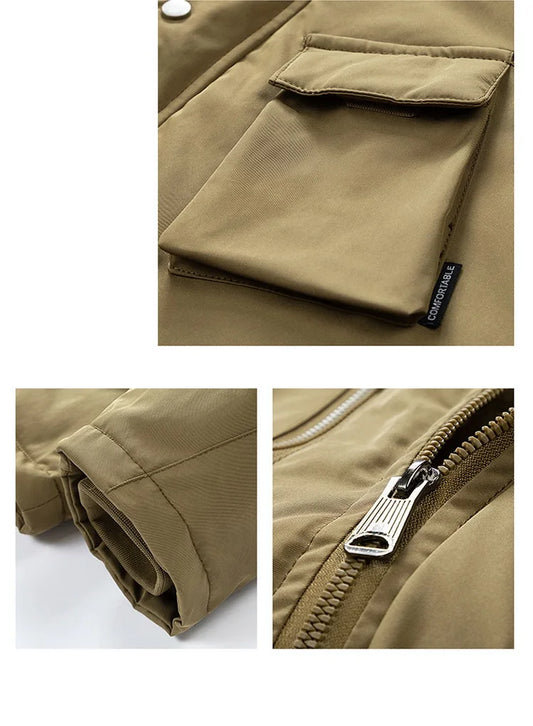 KTX-553939 Men's Winter Jacket With Hood Collar Thickened Warm Cotton Long Sporty Jackets With Zipper Closure Men's Coats