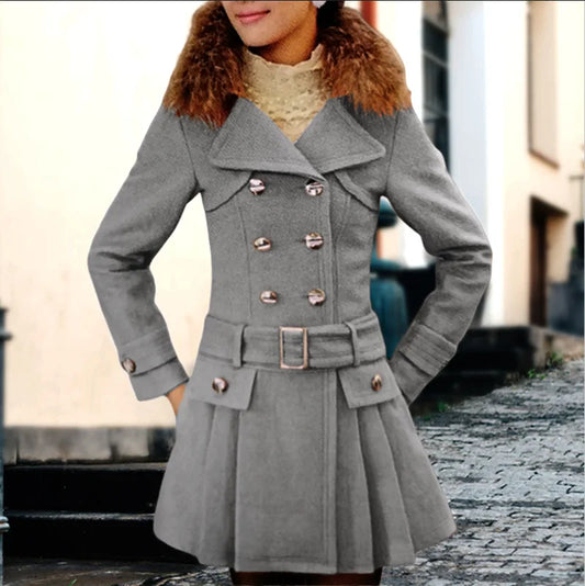 KTX-274835 Medium to Long Elegant Women's Fleece Jacket Winter Coat With Contrasting Wool for Winter Clothing