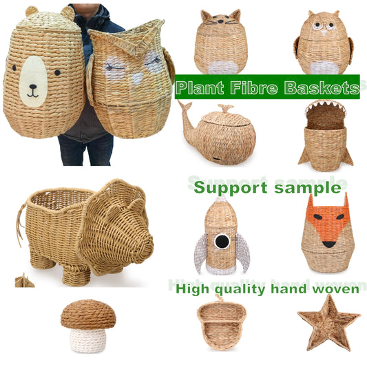 KTX-915667 Cute Cartoon Animal Cotton and Paper Rope Storage Basket for Kids' Rooms