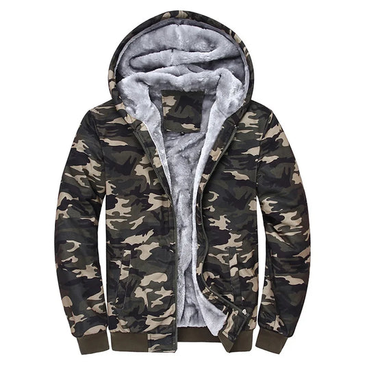 KTX-439827 Men's Plush Camouflage Jacket Winter Oversized Slim Coat Fabric Finished Weaving Sporty Style
