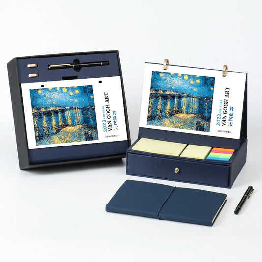 KTX-967315 2023 Foldable Calendar with Notebook and Sticky Notes, Compact Design for Organisation