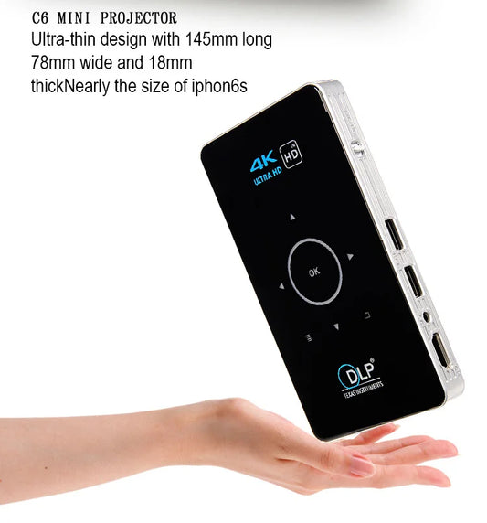 KTX-105363 Compact LED Mini Projector C6 with Full HD 4K Support for Home Cinema Experience