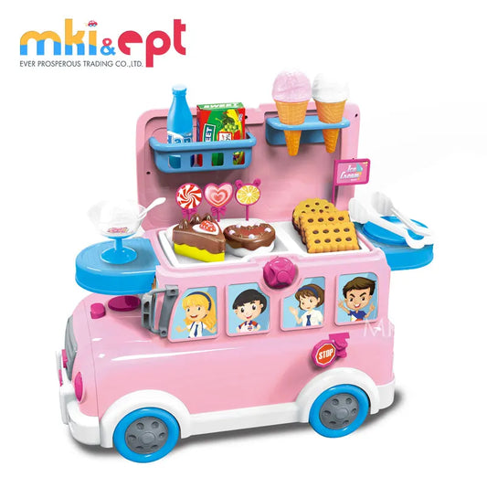 KTX-260307 Kids Electric Car Toy Bus with Multifunction Pretend Food Play Set for Ages 5-13