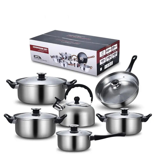 KTX-113619 Stainless Steel Nonstick Cookware Set with Casseroles - 12-Piece Kitchen Pot and Pan Set