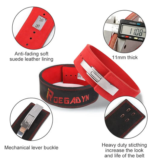 KTX-452819 Leather Weightlifting Belt - 10mm Thick Cowhide, 4-Layer Design, Lever Closure