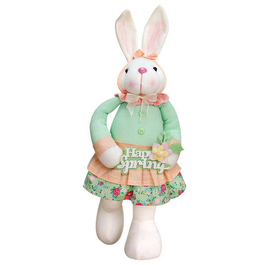 KTX-163091 Cute Sitting Rabbit Toy with Flower Basket - Spring Garden Style Plush Home Decoration