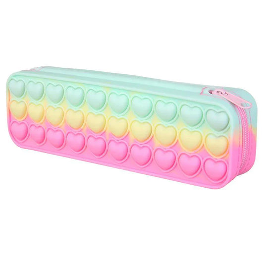 KTX-613459 Silicone Heart Pop Fidget Pencil Case - Vibrant and Durable Pencil Pouch
