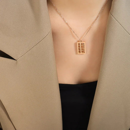 KTX-035411 Dainty Stainless Steel Choker Necklace 18k Gold Plated Abacus Pendant Necklace
