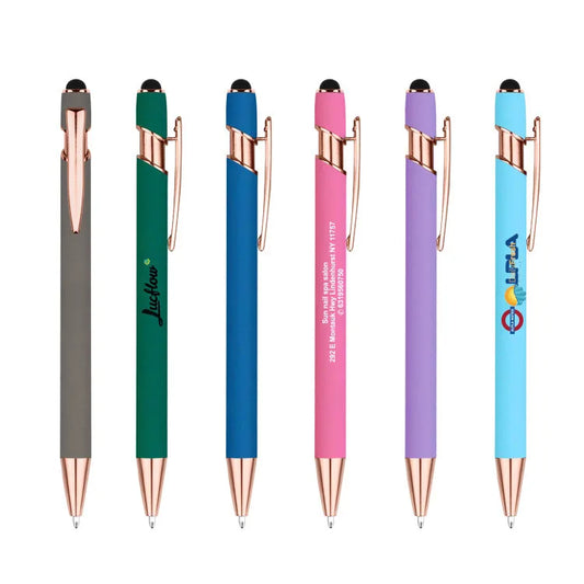 KTX-848595 Rose Gold Custom Logo Soft Touch Screen Pen with Rubber Grip for Mobile Devices