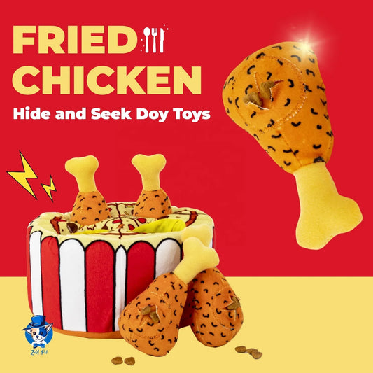 KTX-832019 Plush Squeaky Dog Toys Set - Fried Chicken and Pizza Puzzle Cognitive Enrichment