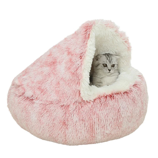 KTX-586835 Plush Round Winter Warm Cat and Dog Bed - Soft, Comfortable, and Machine Washable