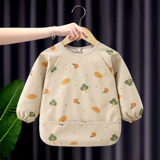 KTX-933651 Autumn Winter Kids Long-Sleeved Blouse New Arrival Full Body Waterproof PU Baby Apron Outwear with Snap Buttons Baby Bibs