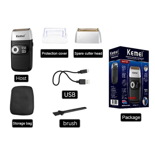 KTX-914323 Rechargeable Cordless Double-Blade Razor Shaver and Beard Trimmer for Men with LCD Display