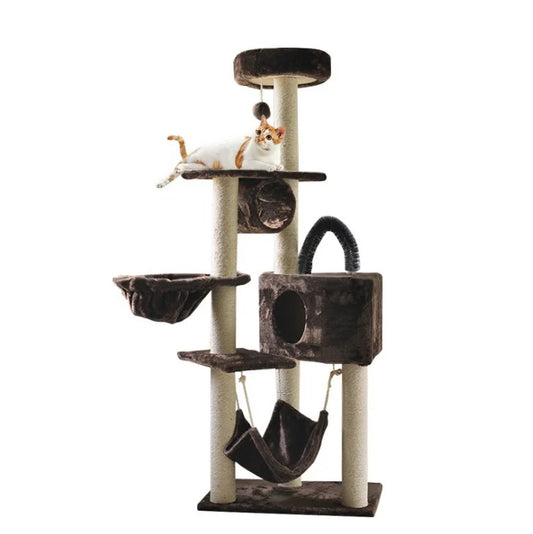 KTX-554067 Cat Tree Wall Shelves with Scratcher Post and Climbing Frame for Playful Cats