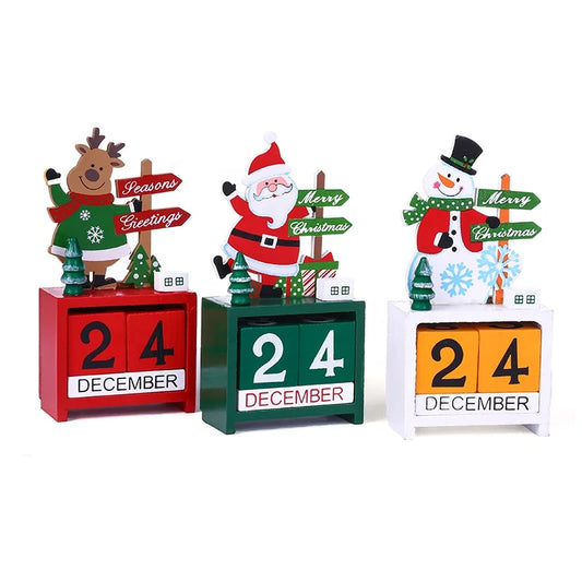 KTX-622675 Wooden Christmas Countdown Calendar with Santa Claus, Snowman, and Elk Decorations
