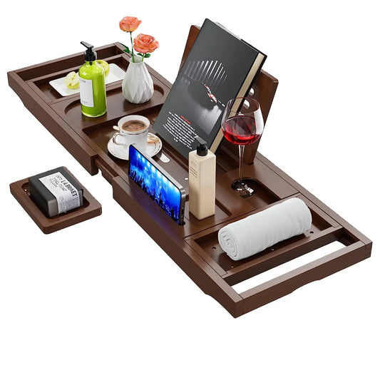 KTX-416147 Expandable Bamboo Bathtub Caddy Tray for Relaxing Bath Experience