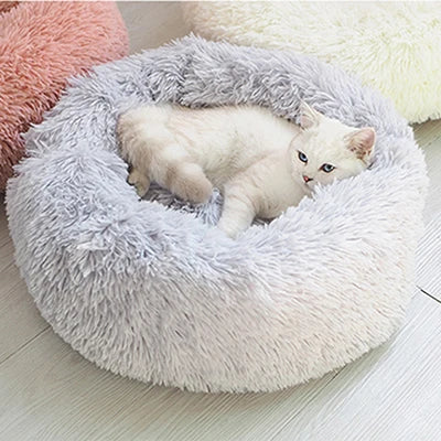 KTX-535955 Super Soft Round Washable Plush Donut Dog and Cat Cushion Bed with Velvet Mat