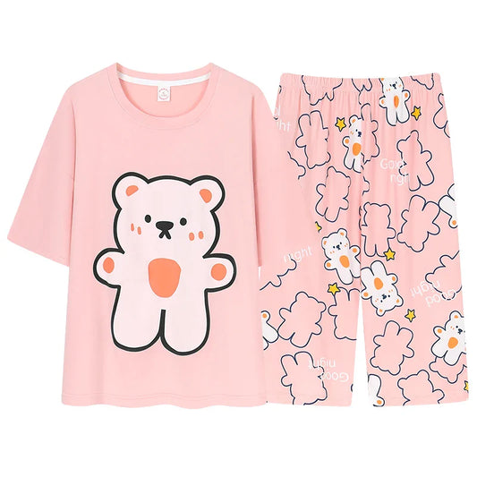 KTX-706579 Cotton Pajamas for Women Comfy Loungewear Women Crop Top and Pants Two Piece Pyjamas Womens Sleepwear Sets