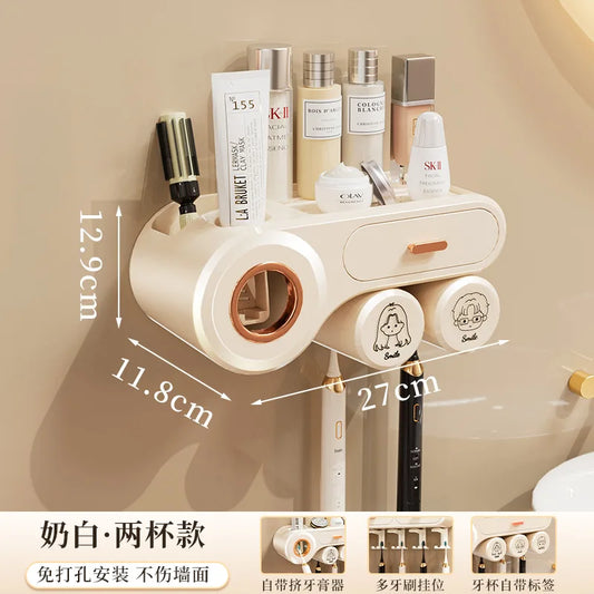 KTX-743827 Automatic Wall-Mounted Toothpaste Dispenser and Toothbrush Holder in Durable Silicone PS Material for Bathroom Use