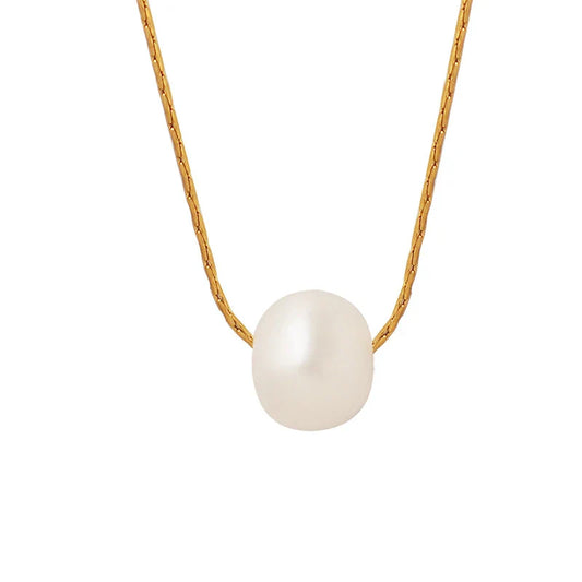 KTX-068179 Newest Design Simple Single Pearl Stainless Steel Wire Chain Necklace Jewelry